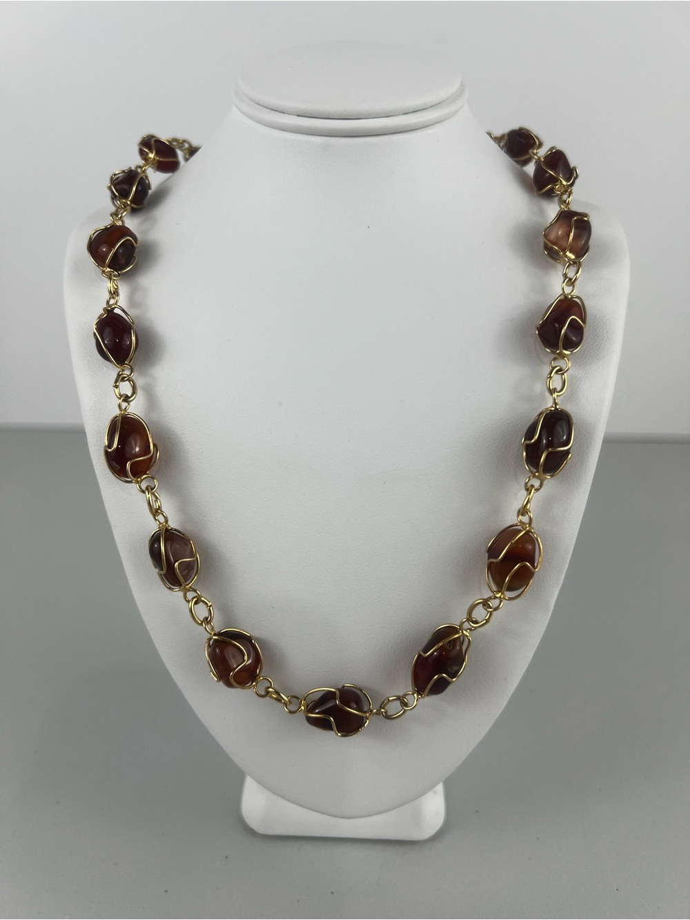 Vintage Artisan Caged Agate Wire Wrapped Necklace